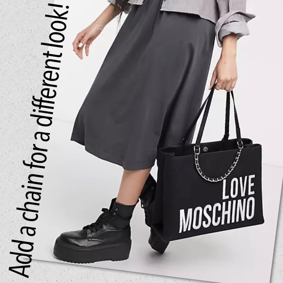 🆕 Moschino Love Black Large Tote plus Bonus Twilly